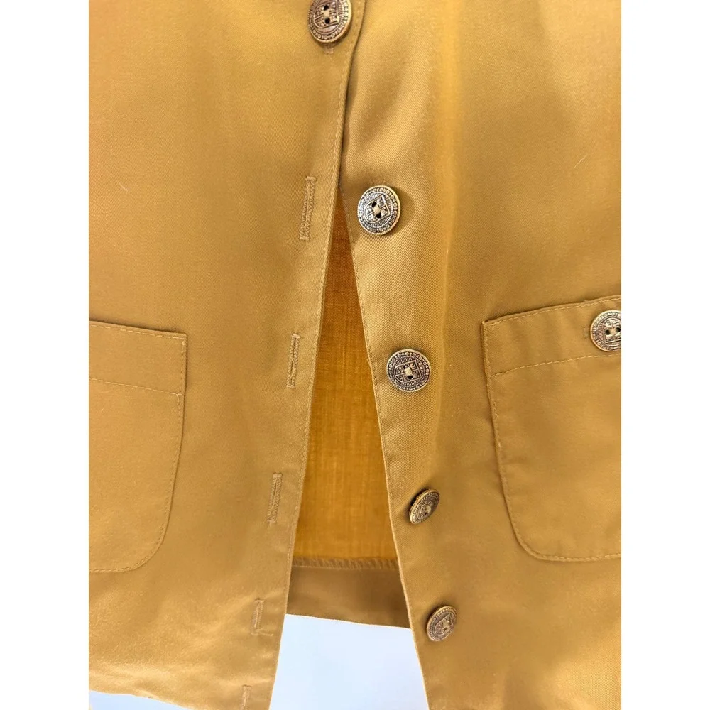 Designer Cropped Jacket Womens Size 3 Yellow Excellent Vintage 80s Crest Button‎